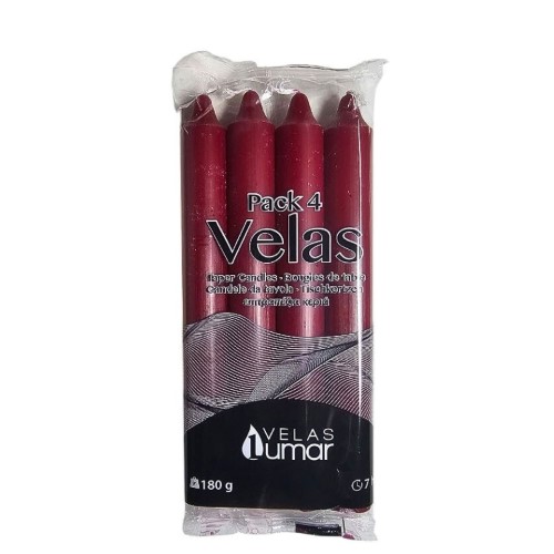Vela Cónica 17,5cm - Pack 4, Bordeaux