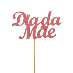 Pick Decorativo Dia da Mãe em Madeira para Arranjos - Pack 6, Rosa