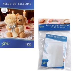 Molde em Silicone para Velas, Resinas, Sabão e Gesso - Urso com Ramo de Flores