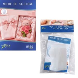 Molde em Silicone para Velas, Resinas, Sabão e Gesso - Urso com Flores