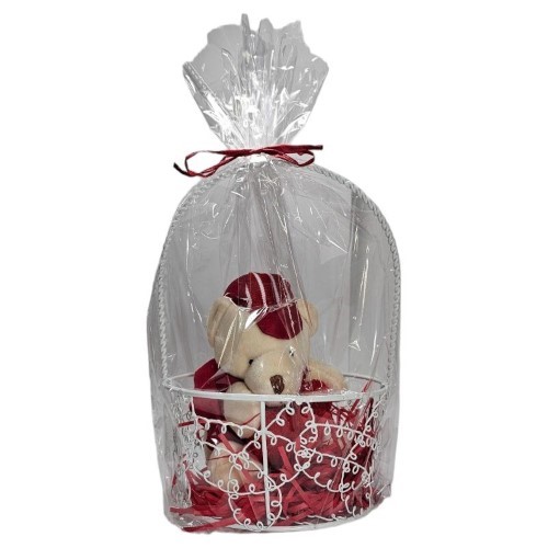 Cesto em Metal com Urso de Peluche 14cm