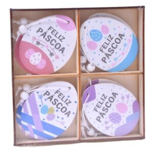 Ovos de Páscoa Decorativos em Madeira para Pendurar 5,5cm - Pack 8
