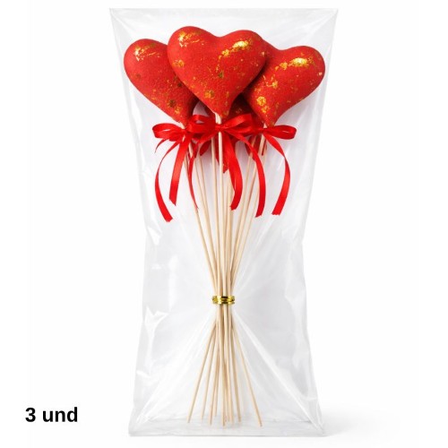 Pick Decorativo Coração para Arranjos 7cm - Pack 3