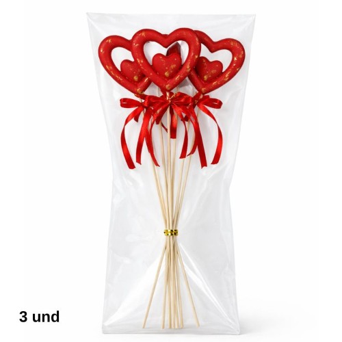 Pick Decorativo Coração Aberto para Arranjos 8cm - Pack 3