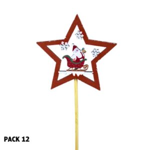 Pick Decorativo Estrela com Pai Natal para Arranjos 35cm - Pack 12