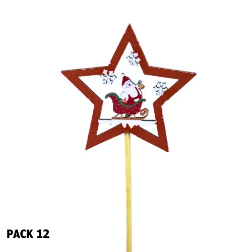 Pick Decorativo Estrela com Pai Natal para Arranjos 35cm - Pack 12