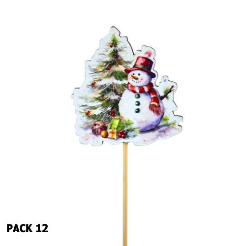 Pick Decorativo Árvore de Natal e Boneco de Neve para Arranjos 35cm - Pack 12