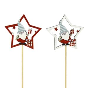 Pick Decorativo Estrela com Pai Natal para Arranjos 35cm - Pack 12