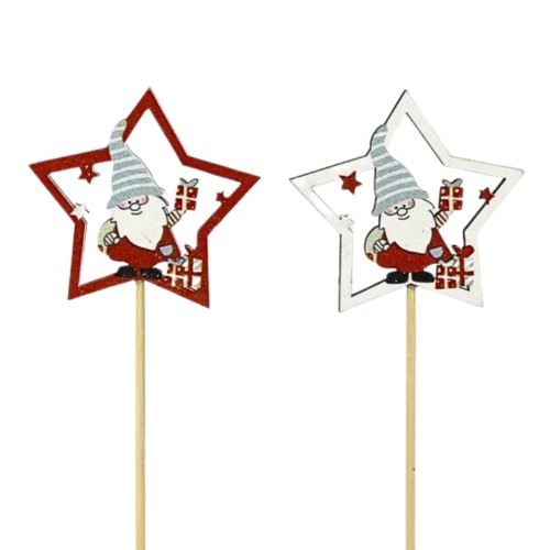 Pick Decorativo Estrela com Pai Natal para Arranjos 35cm - Pack 12