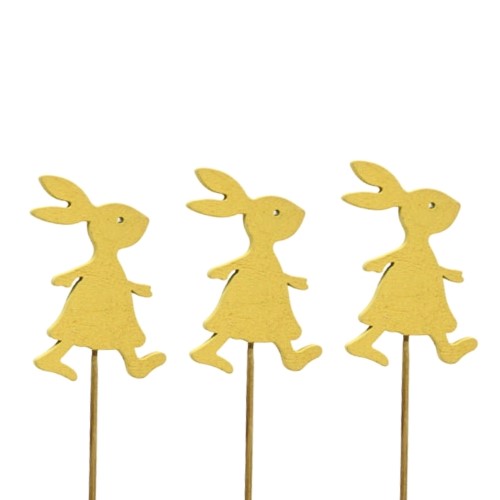 Pick Decorativo Coelho da Páscoa em Madeira para Arranjos - Pack 6, Amarelo