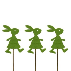 Pick Decorativo Coelho da Páscoa em Madeira para Arranjos - Pack 6, Verde