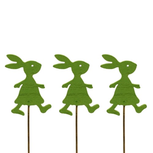 Pick Decorativo Coelho da Páscoa em Madeira para Arranjos - Pack 6, Verde