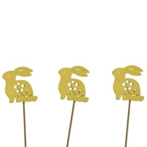 Pick Decorativo Coelho da Páscoa em Madeira para Arranjos - Pack 6, Amarelo