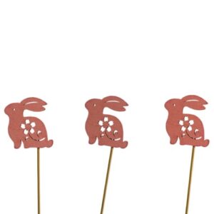 Pick Decorativo Coelho da Páscoa em Madeira para Arranjos - Pack 6, Rosa