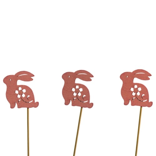 Pick Decorativo Coelho da Páscoa em Madeira para Arranjos - Pack 6, Rosa