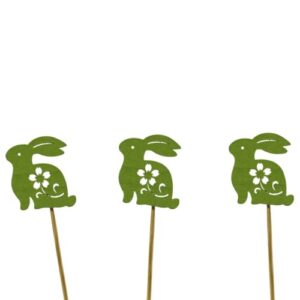 Pick Decorativo Coelho da Páscoa em Madeira para Arranjos - Pack 6, Verde