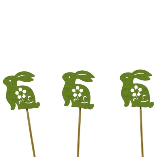 Pick Decorativo Coelho da Páscoa em Madeira para Arranjos - Pack 6, Verde