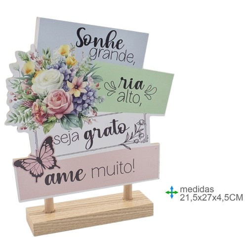 Placa de Mesa em MDF com Texto 21,5x27x4,5cm