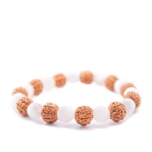 Pulseira de Selenita e Rudraksha 8mm