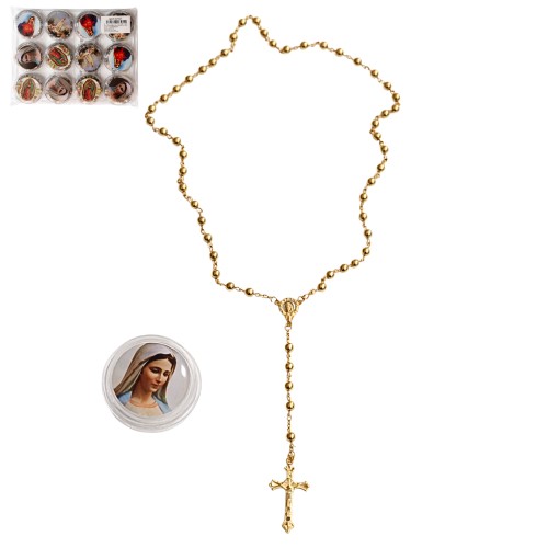 Terço com Caixa em Plástico - Dourado / Prateado