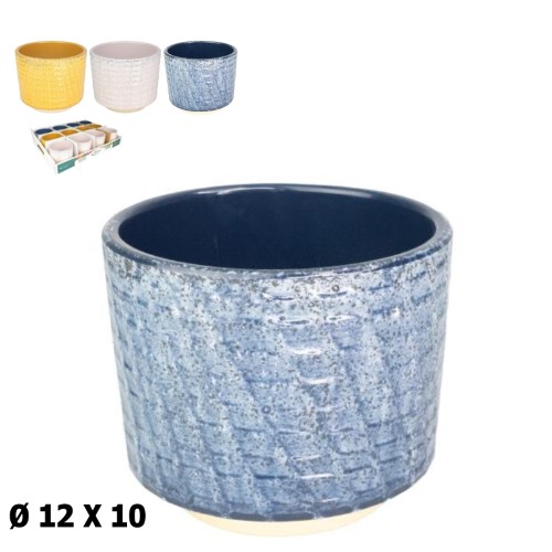 Vaso com Relevo / Textura em Cerâmica 12x12x10cm