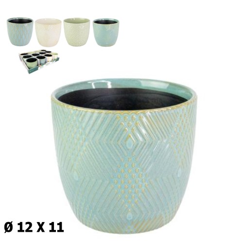 Vaso com Relevo / Textura em Cerâmica 12x12x11cm