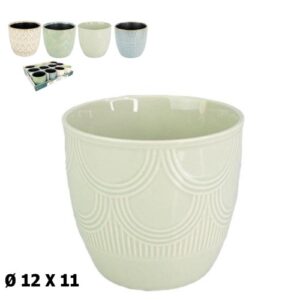 Vaso com Relevo / Textura em Cerâmica 12x12x11cm
