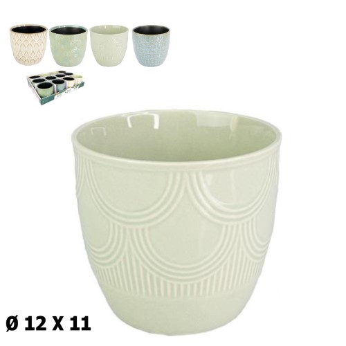 Vaso com Relevo / Textura em Cerâmica 12x12x11cm