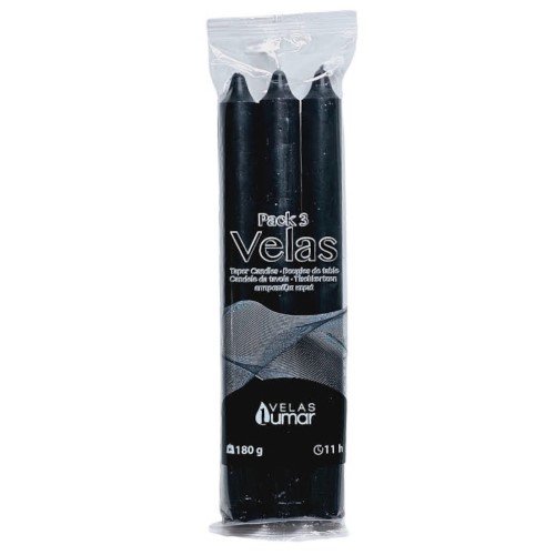 Vela Cónica 20cm - Pack 3, Preto