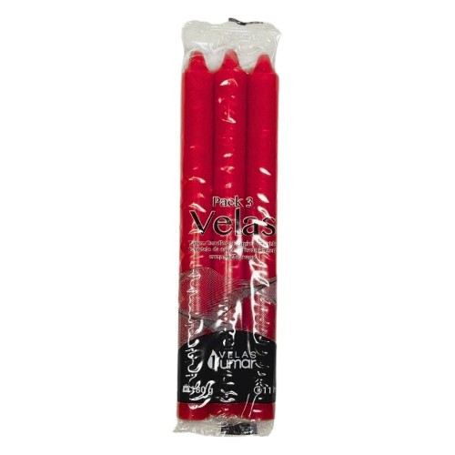 Vela Cónica 20cm - Pack 3, Vermelho