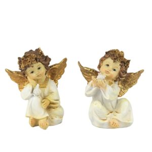Anjo Sentado em Resina 12cm - Branco, Vários Modelos
