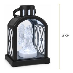 Lanterna Espelhada 18cm com Anjo LED - Preto