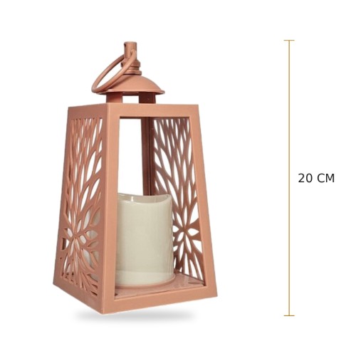 Lanterna 20cm com Vela sem Pilhas - Salmão