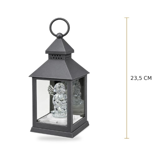 Lanterna 23,5cm com Anjo LED - Cinzento