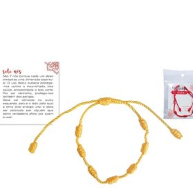 pulseira da sorte 7 nós amarela com fio e sete nós, amuleto esotérico