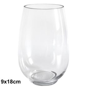 Jarra em vidro transparente de formato simples, ideal para arranjos florais e decoração de interiores.